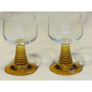 VTG Roemer Wine Glasses Goblets Amber Beehive Stem Made in Germany Set of 2